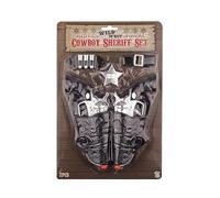 Henbrandt 12 x Children’s Cowboy Sheriff 7-Piece Costume Set with Twin Cowboy Guns in Holsters + Bullets + Belt + Sheriff Badge Wild West Fancy Dress Halloween Cosplay Fancy Dress Costume Accessories