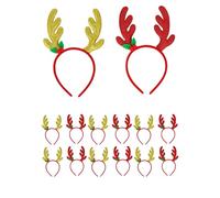 HENBRANDT 12 x Christmas Glitter Reindeer Antler Headband with Felt Holly 16cm | 6” Novelty Hairband Deer Antlers Xmas Party Headwear Holiday Party Fancy Dress Accessories for Kids and Adults