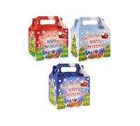 HENBRANDT 12 x Happy Christmas Medium Party Lunch Boxes for Christmas Parties Xmas Dinner Food Box Gift Box Party Favours Goodies Treats Empty Cardboard Packaging for Boys and Girls