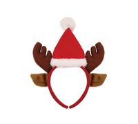 HENBRANDT 12 x Mini Reindeer Ears and Antler Headband with Red Santa Hat Xmas Novelty Headwear Boppers Deer Antlers One Size Fancy Dress Hairband Christmas Party Accessories for Kids and Adults