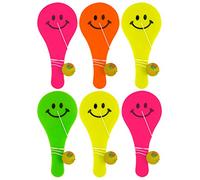 HENBRANDT 12 x Mini Smiling Face Paddle Bat and Ball Games