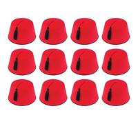 HENBRANDT 12 x Red Fez Hats for Adults - Classic Fancy Dress Costume Accessory with Tassel - Adult Size 19cm Novelty Party Hat