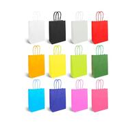 Henbrandt 12 x Small Multicolour Paper Party Bags with Coloured Paper Twist Handles 16x22x8cm Paper Lunch Bags Colourful Party Gift Bags for Birthdays, Weddings, Christmas and Baby Showers