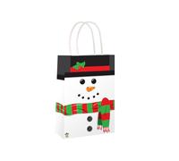 Henbrandt 12 x Snowman Christmas Paper Bags with Handles - Festive Gift Bags for Kids Xmas Present Wrapping Party Favours Treats Sweets Goodie Bags 16x22x8cm