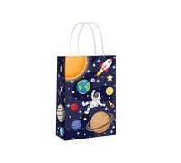 Henbrandt 12 x Space Paper Bags with Handles for Kids Outer Space Galaxy Astronaut Rocket Gift Bag Present Wrapping 16x22x8cm Paper Lunch Bags Christmas Party Favours Goodies Sweets and Treats
