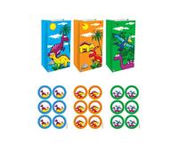 HENBRANDT 12x Dinosaur Paper Party Bags with Stickers Kids Paper Lunch Bag Gift Bag for Birthdays Picnics Party Favours Goodies Treats Packaging Boys and Girls