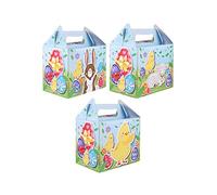 HENBRANDT 12x Easter Medium Party Boxes for Easter Egg Hunts and Picnics Gift Box Party Favours Goodies and Treats Empty Cardboard Picnic Boxes for Food