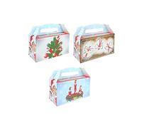 HENBRANDT 12x Elfin Around Large Christmas Party Lunch Box - 22.5CM x 9.5CM x 12CM - Xmas Dinner Food Box Gift Box Party Favours Goodies Treats Empty Cardboard Packaging for Boys and Girls