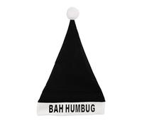 HENBRANDT 2 x Adult Bah Humbug Christmas Hat with White Bobble One Size Black Santa Claus Hat Xmas Party Novelty Gift Fancy Dress Costume Accessory for Men and Women