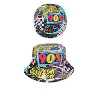 HENBRANDT 2 x Adult Bucket Hat Nineties Party Time Retro 90s Unisex Streetwear Wide Brimmed Outdoor Hat Vintage Style Nostalgia Fisherman’s Cap Summer Fun Beach Sun Hat for Men and Women