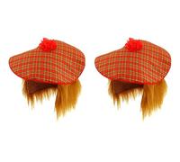 HENBRANDT 2 x Adults Scottish Tartan Tam O' Shanter Hats with Ginger Hair Funny Burns Night Stag Dos Fancy Dress Party Accessory for Men and Women