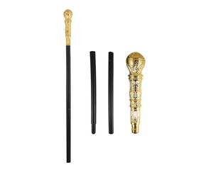 HENBRANDT 2 x Black & Gold Top Pimp Cane Sticks 81cm - 3 Piece Fancy Dress Accessory for Adults, Children, Boys, Girls - Gangster Costume Prop & Walking Stick