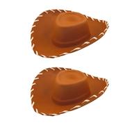 HENBRANDT 2 x Children’s Brown Cowboy Hat One Size EVA Foam Wild West Cowboy Hat with Wide Brim and White Stitches Toy Book Day Halloween Fancy Dress Accessories for Kids