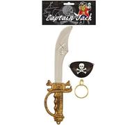 HENBRANDT 2 x Children’s Pirate Sword and Accessory Sets with Eyepatch and Gold Hoop Earring Toy Pirate Sword Kids Cutlass Pretend Play Fancy Dress Costume Accessory for girls and boys
