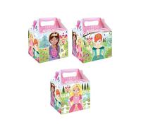Henbrandt 24 Princess Party Boxes for Kids - 3 Assorted Designs, 14 * 9.5 * 12cm Birthday Takeaway Lunch Box, Gift Box, Favours for Goodies and Treats, Empty Cardboard Picnic Boxes for Food