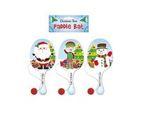 HENBRANDT Single Christmas Wooden Paddle Bat and Ball Game for Kids Unisex Party Bag Favours Loot Bag Stocking Fillers Xmas Gifts Snowman Santa Claus Elf Game for Boys and Girls