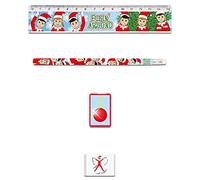 HENBRANDT 2x Children’s Elfin Around Christmas Stationery Set 4 Piece School Classroom Pencil Set for Children Kids Xmas Party Bag Favours Loot Bag Fillers Lucky Dip Stocking Fillers