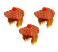 HENBRANDT 3 x Adults Scottish Tartan Tam O' Shanter Hats with Ginger Hair Funny Burns Night Stag Dos Fancy Dress Party Accessory for Men and Women