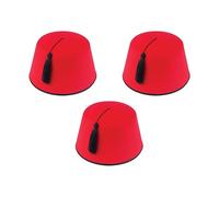HENBRANDT 3 x Red Fez Hats for Adults - Classic Fancy Dress Costume Accessory with Tassel - Adult Size 19cm Novelty Party Hat