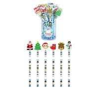 HENBRANDT 30 x Christmas Pencils with Eraser Toppers Xmas Novelty Rubbers Stocking Fillers Christmas Eve Box Fillers Party Favours Kids Stationery for Boys and Girls