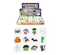 Henbrandt 48 x Mini Temporary Tattoos for Children 12pc Packs Kids Halloween Party Bag Favours Loot Bag Fillers Spooky Lucky Dip Trick or Treat Favours for Boys and Girls
