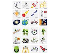 Henbrandt 48 x Mini Space + Alien Temporary Transfer Tattoos for Children Kids Party Bag Favours Loot Bag Fillers Lucky Dip Wedding Favours for Boys and Girls