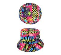 HENBRANDT 6 x Adult Bucket Hat Eighties Party Time Retro 80s Unisex Streetwear Wide Brimmed Outdoor Hat Vintage Style Nostalgia Fisherman’s Cap Summer Fun Beach Sun Hat for Men and Women