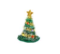 HENBRANDT 6 x Adult Christmas Tree Hat with Tinsel and Gold Star Topper 43cm | 17inch Christmas Holiday Party Headwear Fun Gift Xmas Fancy Dress Costume Accessory Novelty Hats for Men and Women