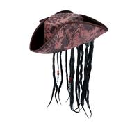 HENBRANDT 6 x Adult Deluxe Brown Pirate Hat with Braids and Beads One Size Caribbean Pirate Captain Halloween Fancy Dress Cosplay Costume Accessory for Men and Women