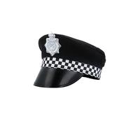 HENBRANDT 6 x Adult Police Cap with Checked Band and Badge Unisex British Police Hat Policeman Uniform Cosplay Halloween Cops and Robbers Fancy Dress Costume Accessory for Men and Women