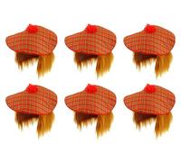 HENBRANDT 12 x Scottish Tam O Shanter Tartan Hat with Ginger Hair Mens Fancy Dress Adult Unisex