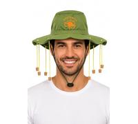 HENBRANDT 6 x Australia Hats with 10 Hanging Corks and Kangaroo Emblem Adult Size Green Aussie Cork Hat Party Prop Australian Novelty Fancy Dress Costume Accessory for Men and Women