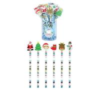 Henbrandt 6 x Christmas Pencil with Eraser Toppers Xmas Novelty Rubbers Stocking Fillers Christmas Eve Box Fillers Party Favours Kids Stationery for Boys and Girls