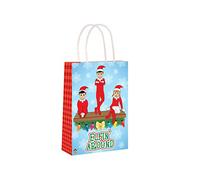 HENBRANDT 6 x Elfin Around Christmas Paper Party Bags with Handles for Kids Stocking Fillers Xmas Gift Bag Paper Lunch Bags Christmas Party Favours Goodies Sweets and Treats