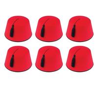 HENBRANDT 6 x Red Fez Hats for Adults - Classic Fancy Dress Costume Accessory with Tassel - Adult Size 19cm Novelty Party Hat