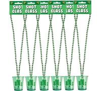 6 x St Patricks Day Shot Glasses Novelty Irish Shamrock Drinking Glass with Necklace