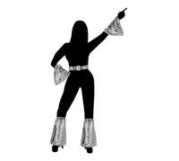 HENBRANDT 5-Piece Dancing Queen Costume Accessory Set - Silver Sequin 70s Disco Diva Fancy Dress - Arm & Leg Flounces, Belt - One Size