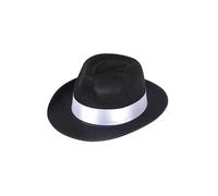 Black Gangster Hat With White Ribbon Fancy Dress Accessory