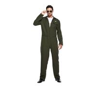 HENBRANDT Adult Aviator Pilot Fancy Dress Costume - Military Green Flight Jumpsuit, One Size Fits Most, Perfect for Parties, Halloween, Cosplay & Themed Events