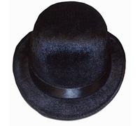 HENBRANDT Adult Black Bowler Hat with Velour Finish Black Derby Chaplin Hat Victorian Steampunk Cosplay Magician Costume Cabaret Outfit One Size Halloween Fancy Dress Accessories for Men and Women