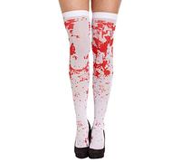 Henbrandt Adult Bloody Stockings Above the Knee Hold Ups White Blood Stained Halloween Women’s Fancy Dress Accessories for Dead Zombie Bride School Girl Nurse Zombie Cheerleader Halloween Costumes