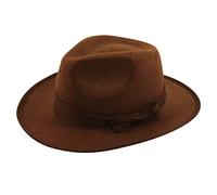 HENBRANDT Adult Brown Explorer Hat Felt Fedora Hat Whip Adventurer Trilby Costume Hat Dinosaur Hunter Archeologist One Size Halloween Fancy Dress Accessories for Men and Women
