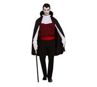 HENBRANDT Adult Classic Vampire Costume - Gothic Horror Halloween Fancy Dress Outfit, Dramatic Cape, White Shirt, Red Belt, One Size Men's Dracula Cosplay