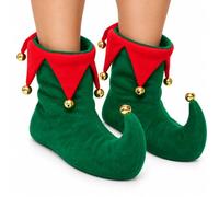 Henbrandt Adult Deluxe Elf Boots with Bells Red and Green Christmas Elf Slippers Santa’s Buddy Jester Pixie Costume Boots Pointed Boot Covers Novelty Xmas Fancy Dress Accessories for Men and Women