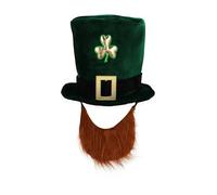 HENBRANDT Adult Deluxe Green Leprechaun Top Hat with Ginger Beard St Patrick's Day Accessories Velvet Hat One Size Irish Fancy Dress Costume Accessory for Men and Women