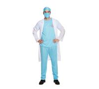 Men's Doctor's Scrubs Fancy Dress Costume with Coat, Mask & Hat