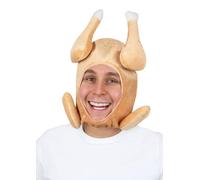 HENBRANDT Adult Full-Face Cooked Turkey Hat 40cm Plush Stuffed Turkey Hat with Face Hole Novelty Hat for Thanksgiving and Christmas Headwear Fancy Dress Costume Accessory for Men and Women