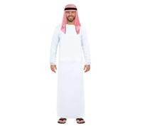 HENBRANDT Adult Men’s Arabian Sheikh Fancy Dress White Long Tunic with Headdress Saudi Prince Dress up Outfit Arab Sheik One Size Mens Fancy Dress Costume