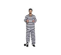 HENBRANDT Adult Men’s Black and White Prison Uniform with Hat Fancy Dress Costume Convict 3-Piece Prisoner Outfit Striped Jail Break Dress Up Outfit One Size Mens Fancy Dress Costume