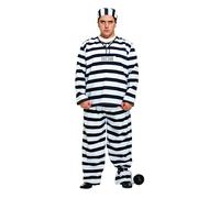 HENBRANDT Adult Men’s Black and White Prison Uniform with Hat XL Fancy Dress Costume Convict 3-Piece Prisoner Outfit Striped Jail Break Dress Up Outfit One Size Extra Large Mens Fancy Dress Costume